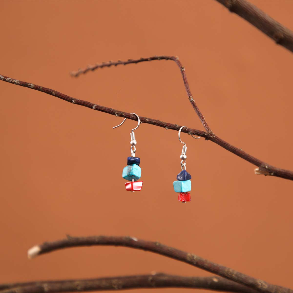 Tri Tones Chipped Stone Earrings