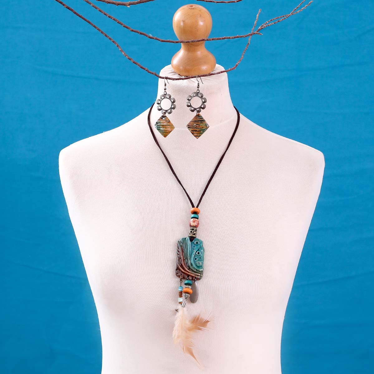 Feathered Flash Necklace & Earring Set