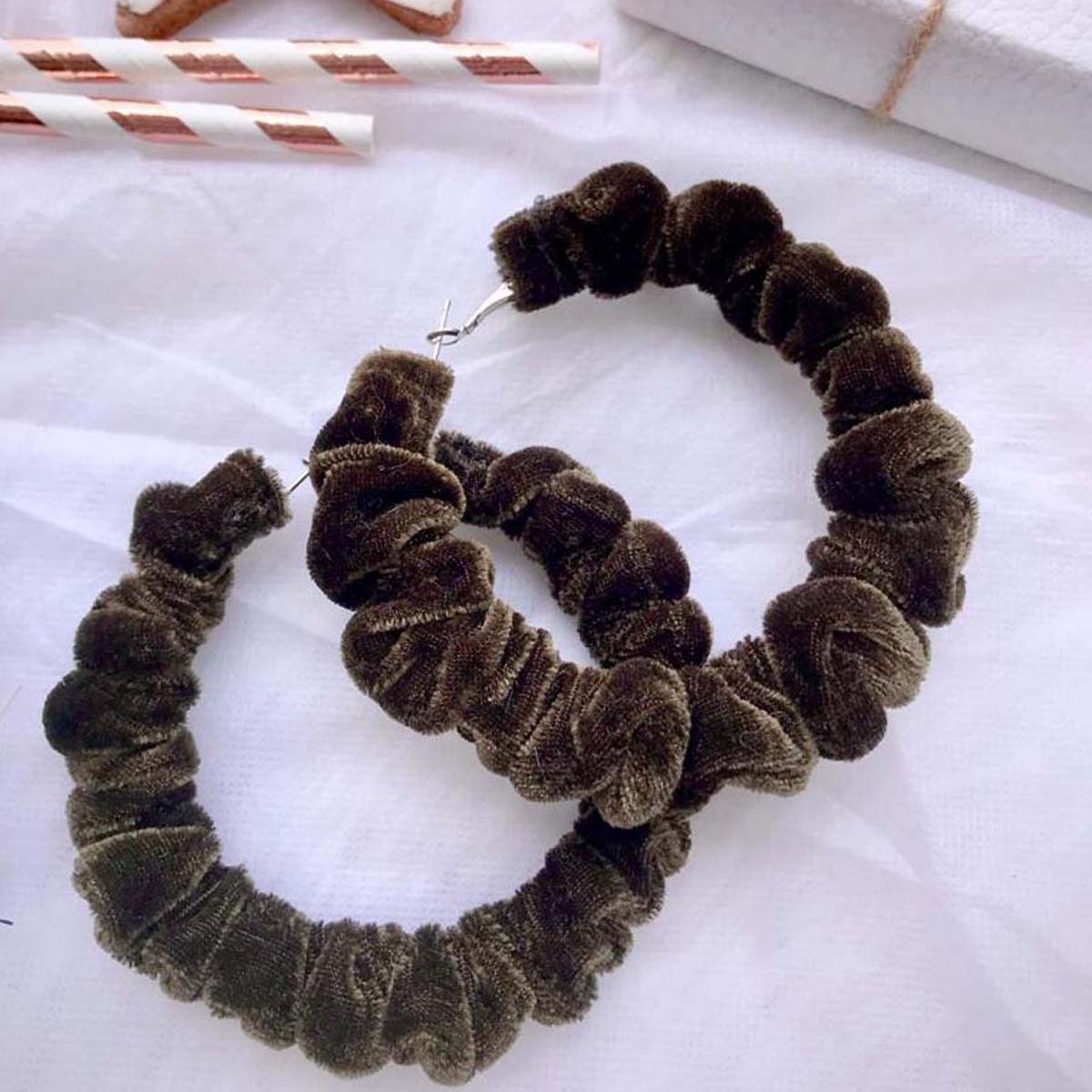 Olive Velvet Hoop Earrings