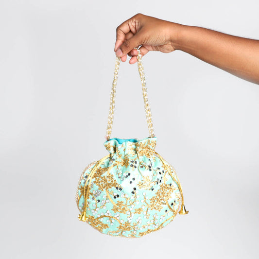 Aqua waves Embroided Cluctch