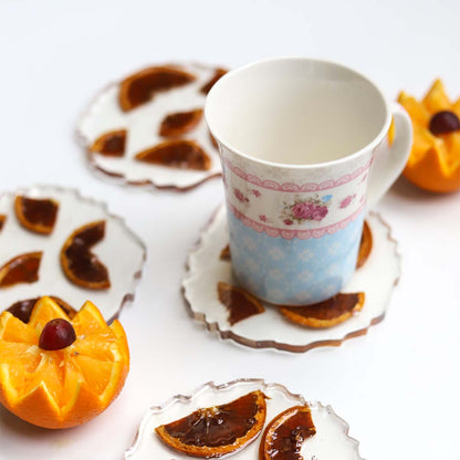 Orange Burst Resin Coaster Set