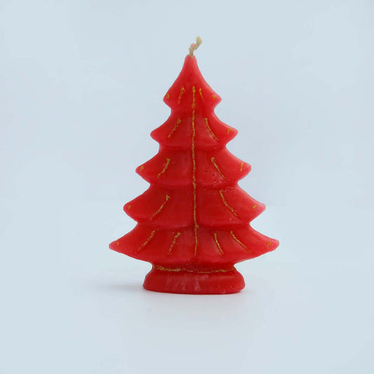 Red Glittery Christmas Tree Candle