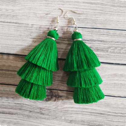 Golden Green Tassel Earrings