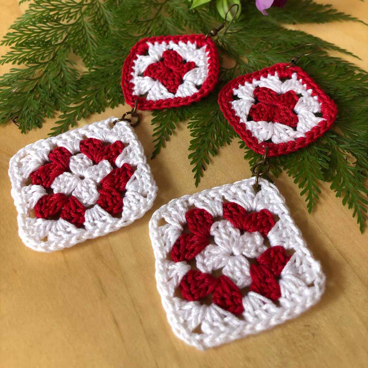 Red & White Crochet Earrings