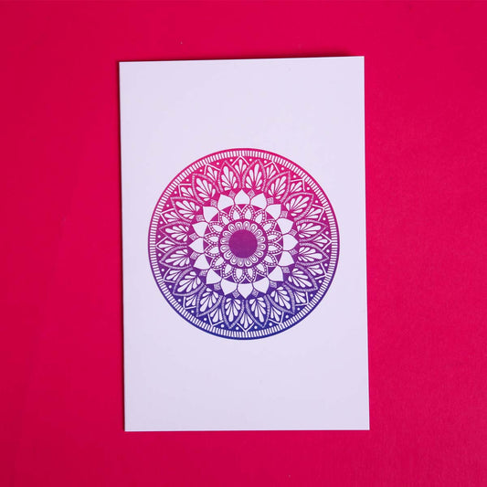Navy Blue & Pink Shaded Lazy Daisy Mandala Card
