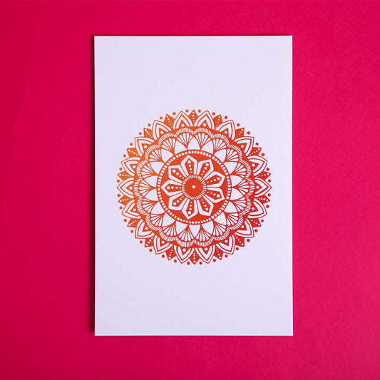 Red & Orange Shaded Luna Mandala Card