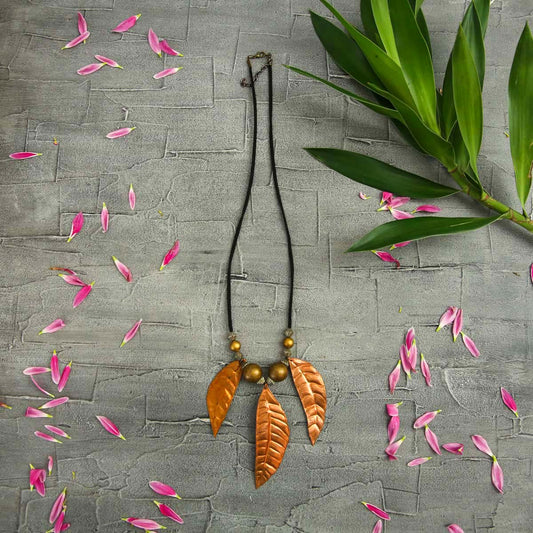 3 Brass Leaves Necklace