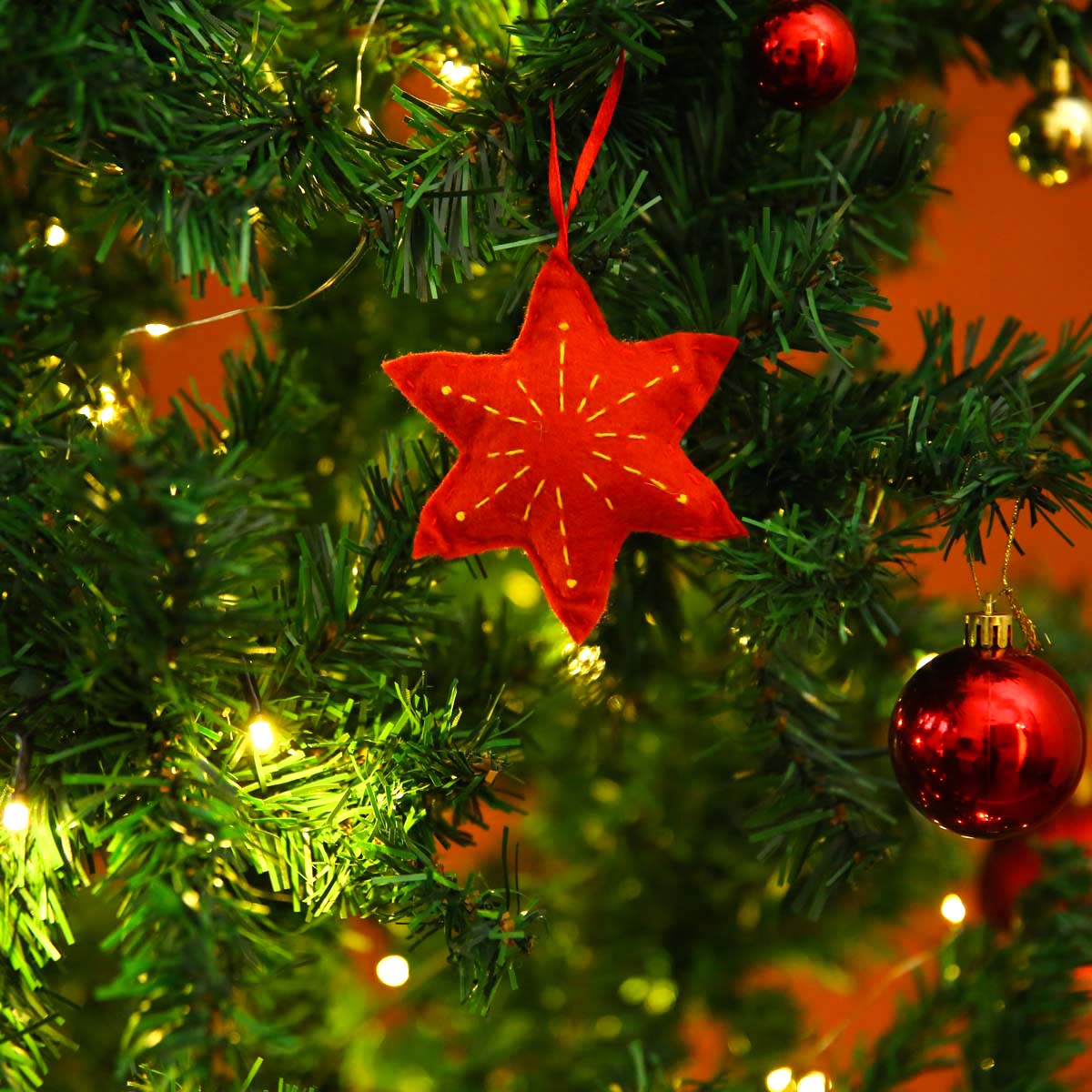 Mistletoe Red Felt Star Ornament