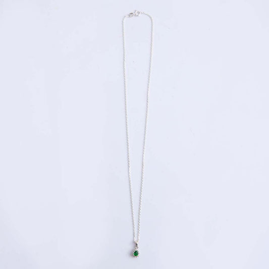 Silver Synthetic Stone Pendant & Chain