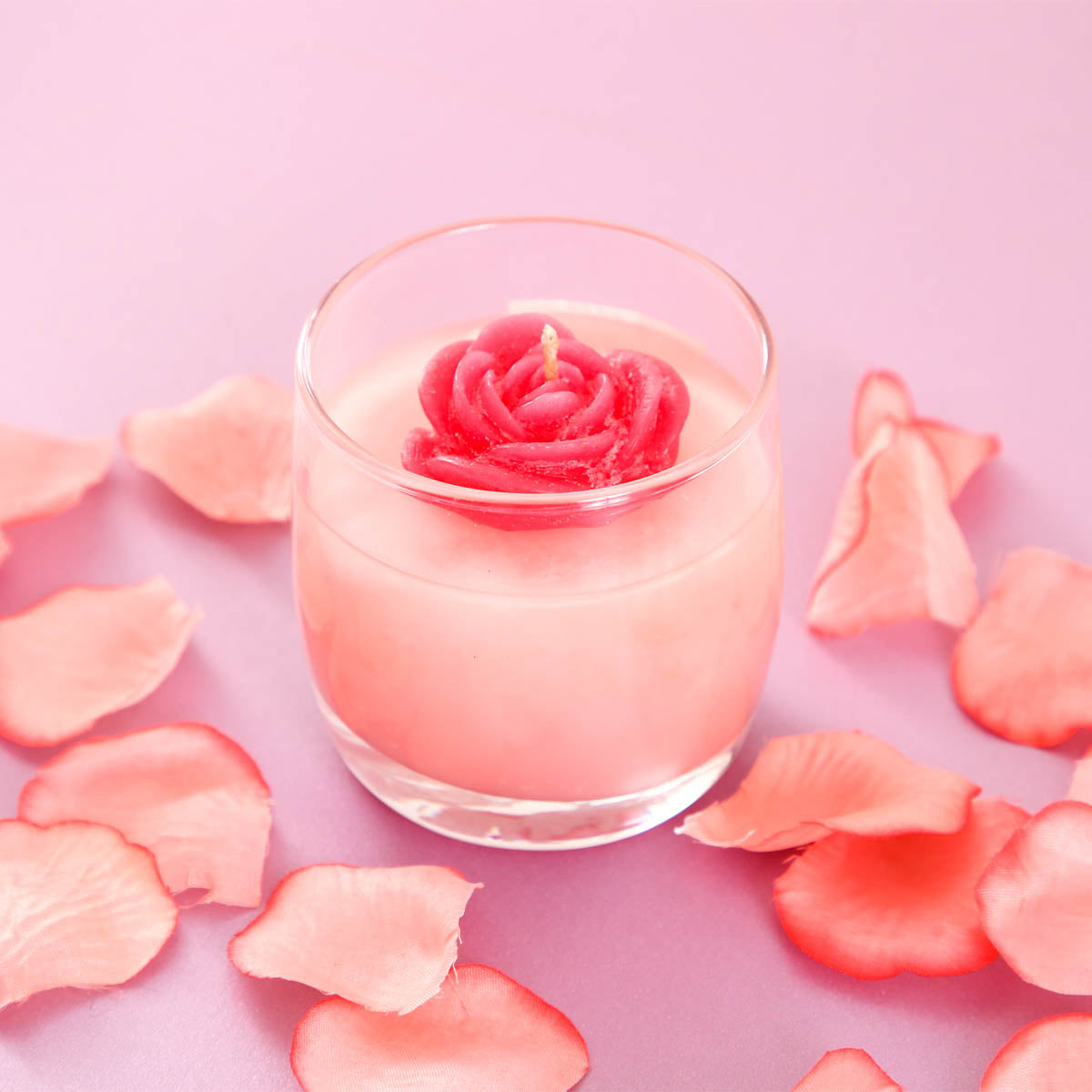 Pink Rose Glass Candle