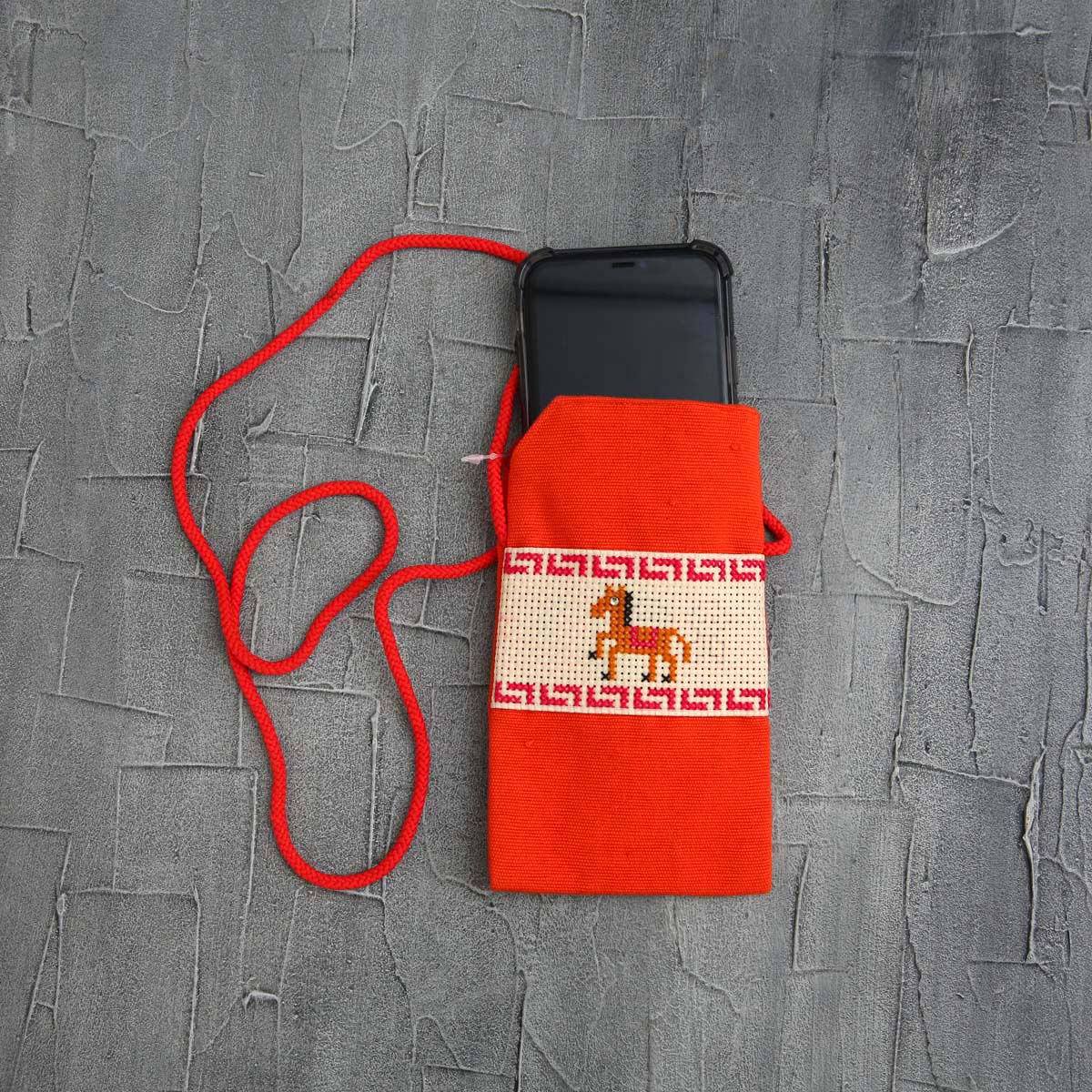 Red Horse Handloom Phone Pouch