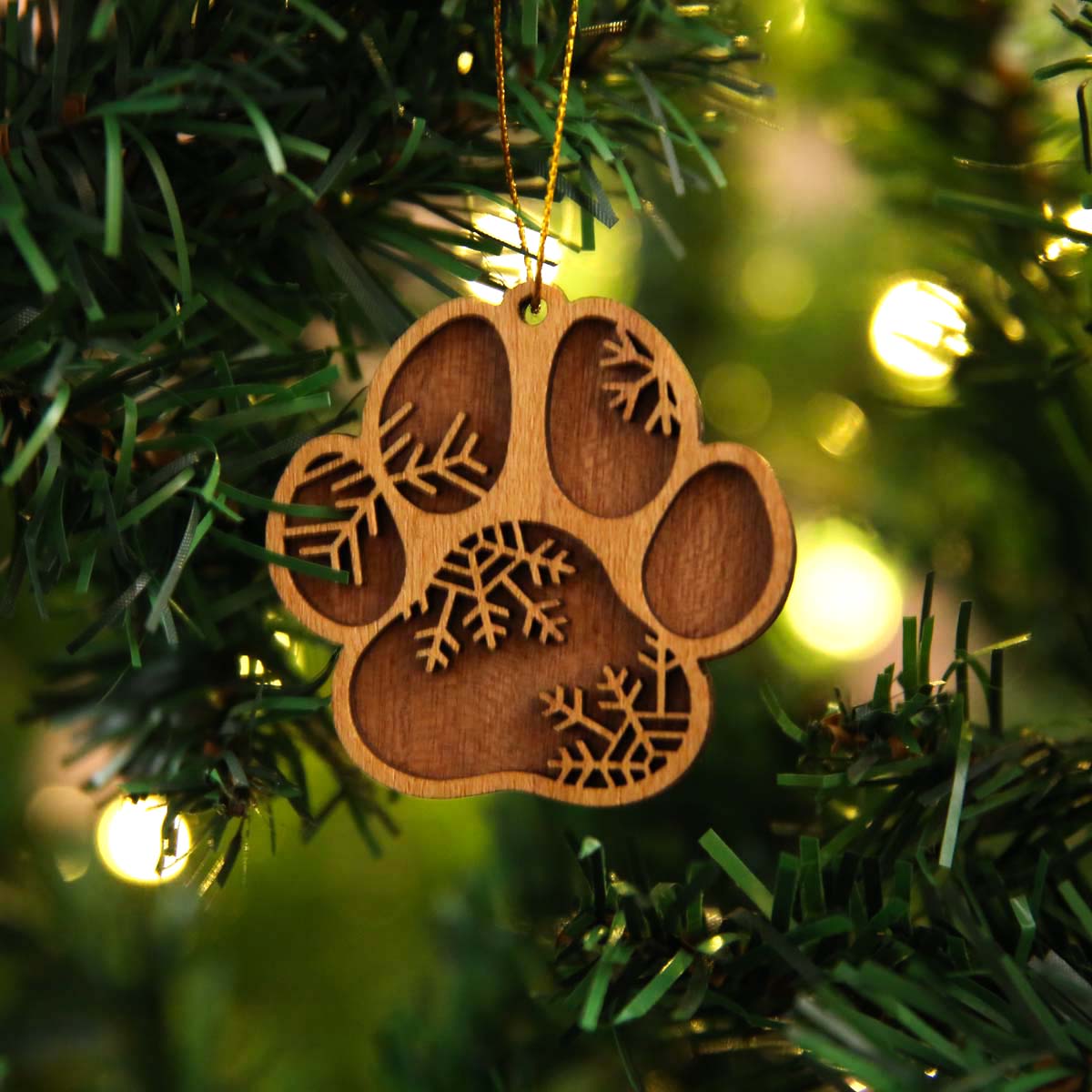 Snowy Pawprint Wooden Ornament