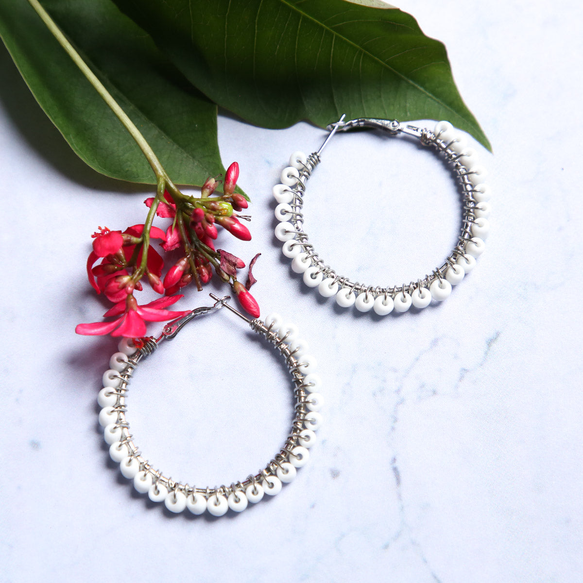 White Pearl Hoop Earrings