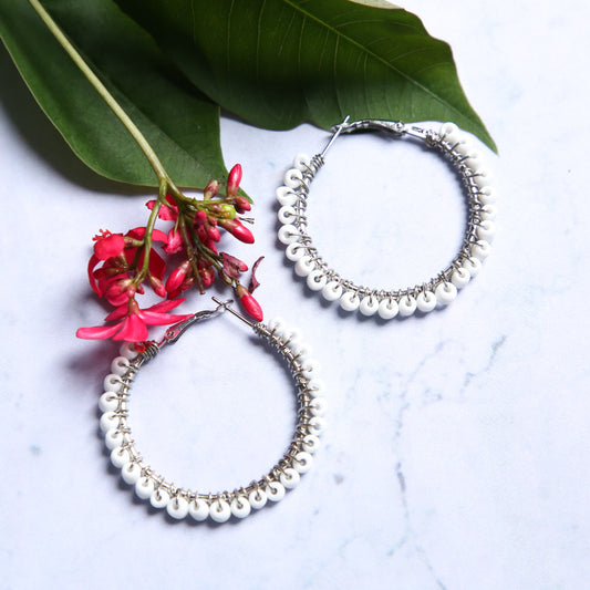 White Pearl Hoop Earrings
