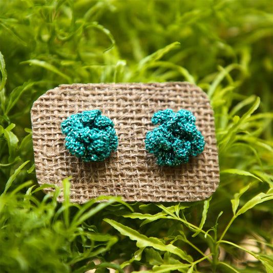 Turq Rosebud Crochet Stud Earrings