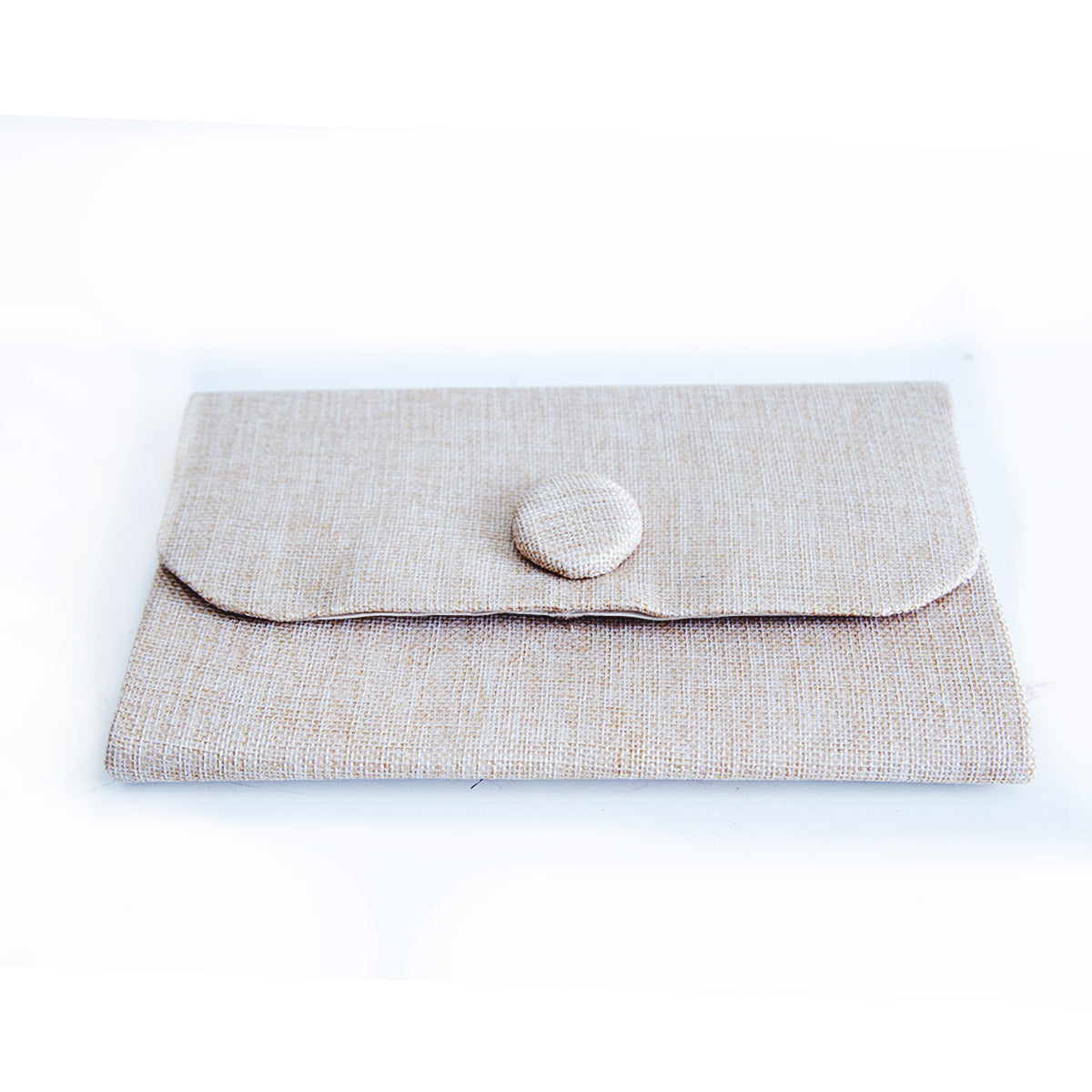 Nuetral Button Burlap Clutch