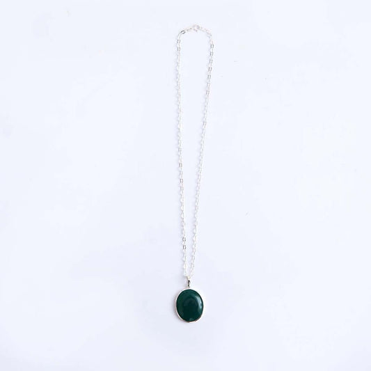 Silver Green Onyx Pendant & Chain