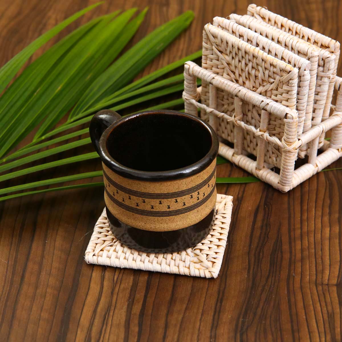 Gruha Mist Square Cane Coaster Set