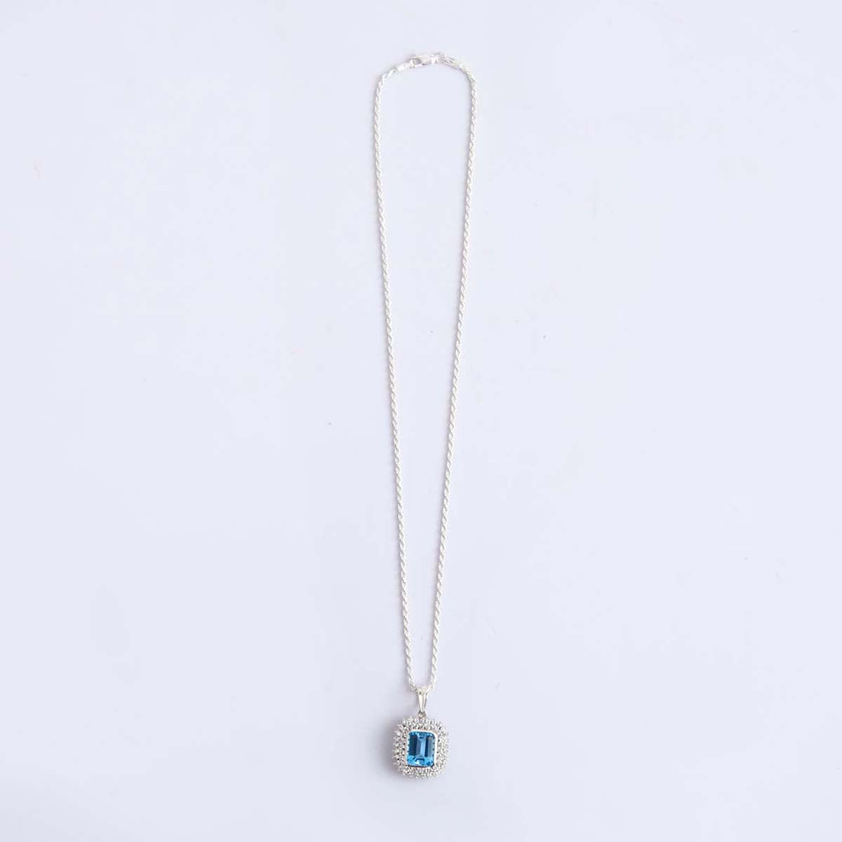 Silver Blue Topaz Pendant With Chain