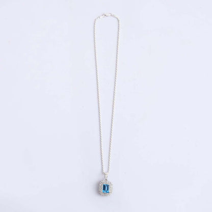 Silver Blue Topaz Pendant With Chain