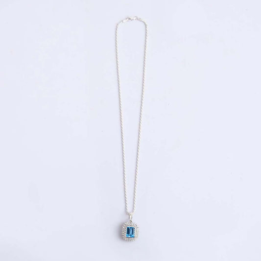 Silver Blue Topaz Pendant With Chain
