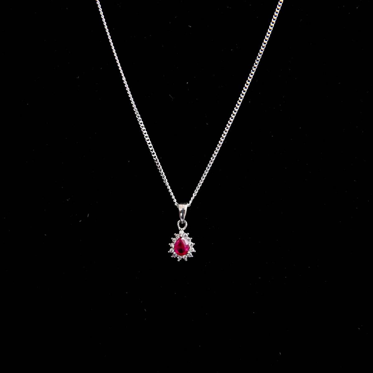 Silver Synthetic Stone Pendant & Chain