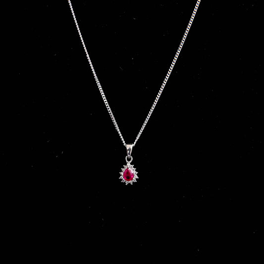 Silver Synthetic Stone Pendant & Chain