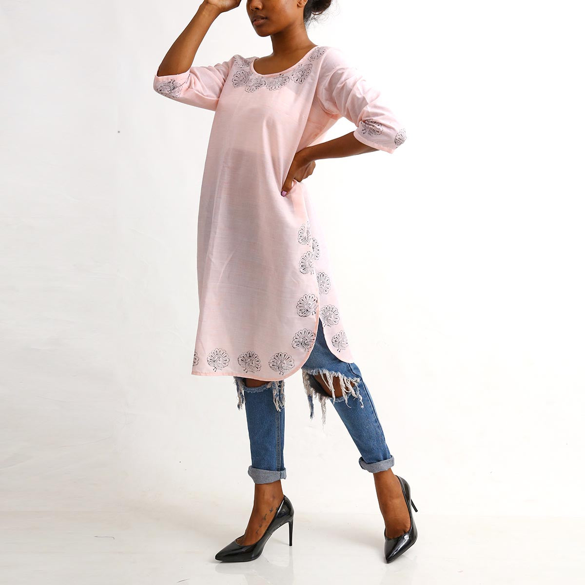 Lavendar Block Printed Kurta Top