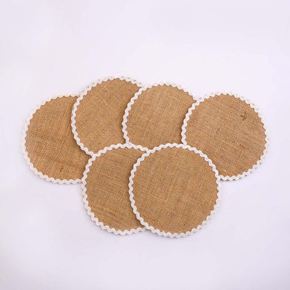 White Burlap Round Coaster Set