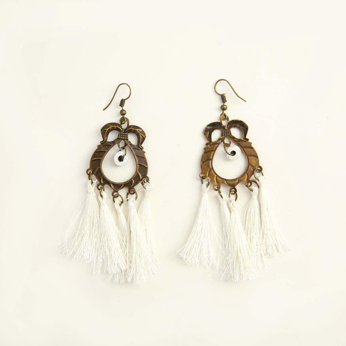 Metallic White Tassel Earrings
