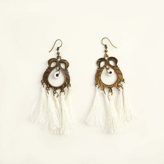 Metallic White Tassel Earrings