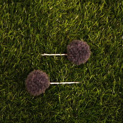 Grey Pom Pom Hair Clip Set