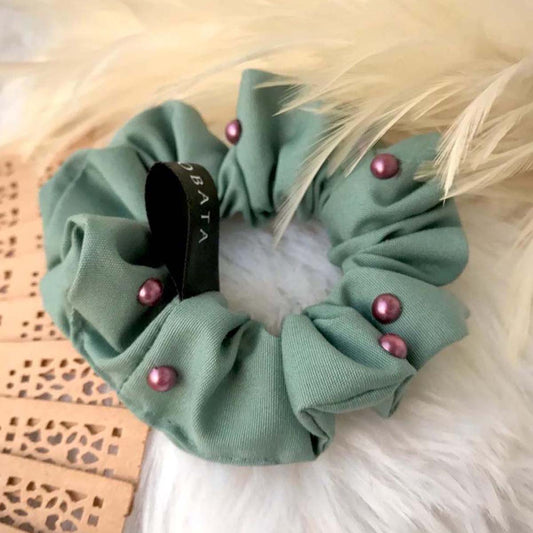 Tiffany Blue Cotton Pearl Mini Scrunchie