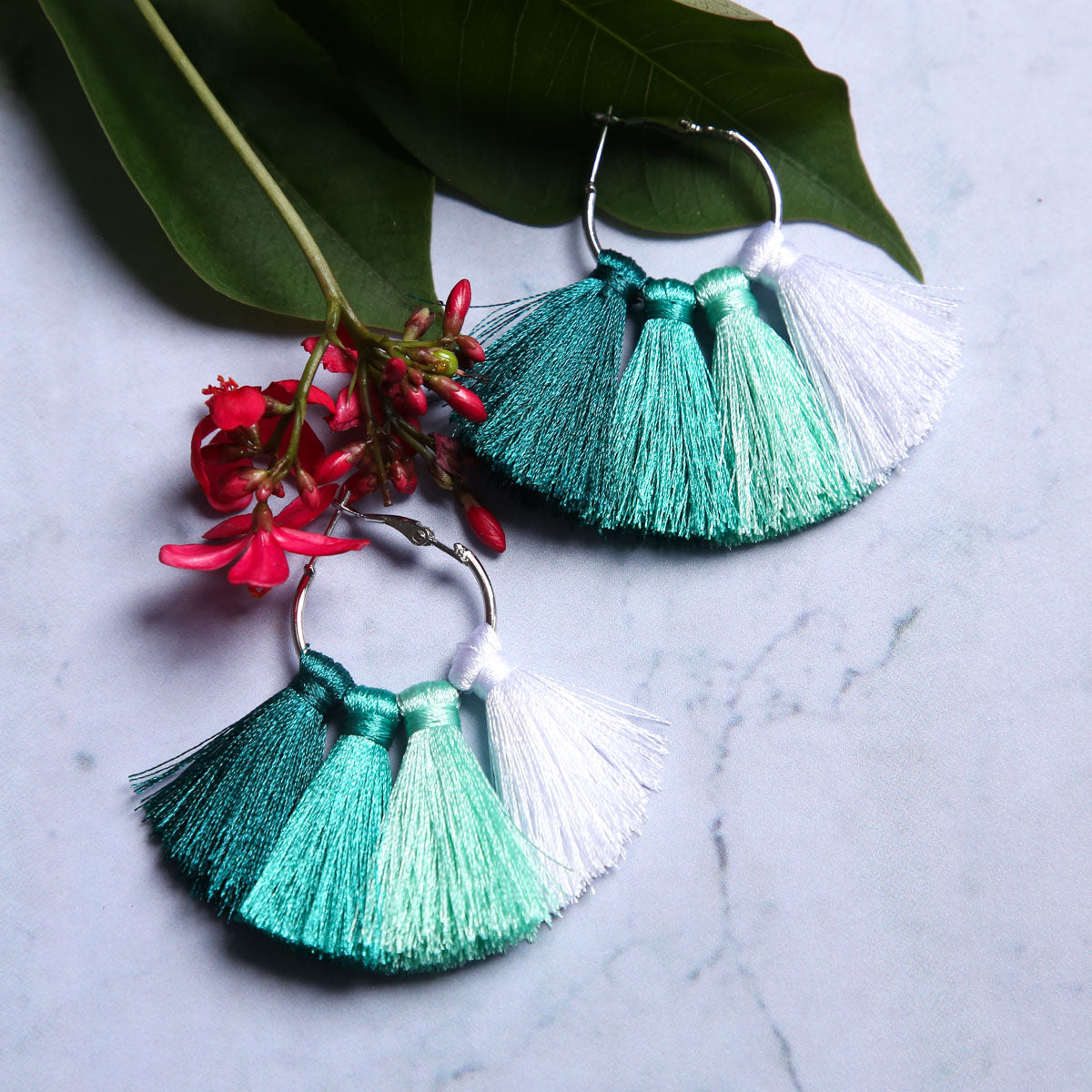 Shades of Green Tassel Earrings