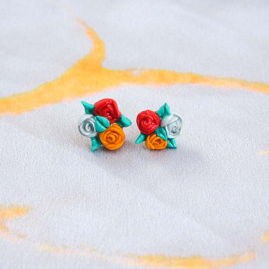 Tricolor Roses Clay Earrings