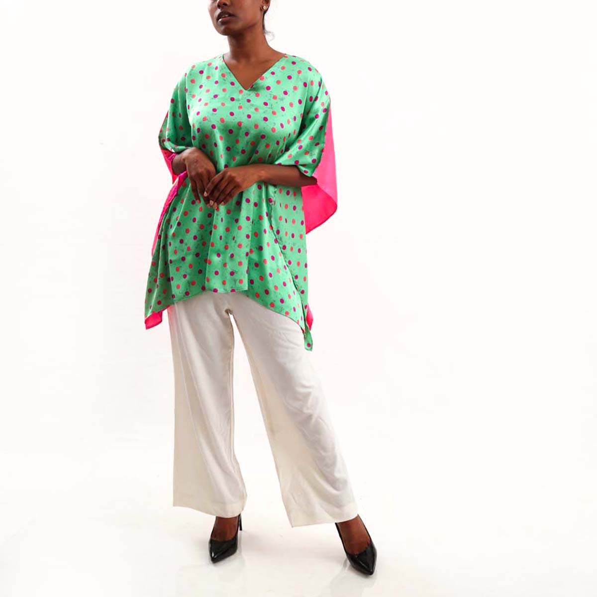 Mint Polka Silk Batik Top