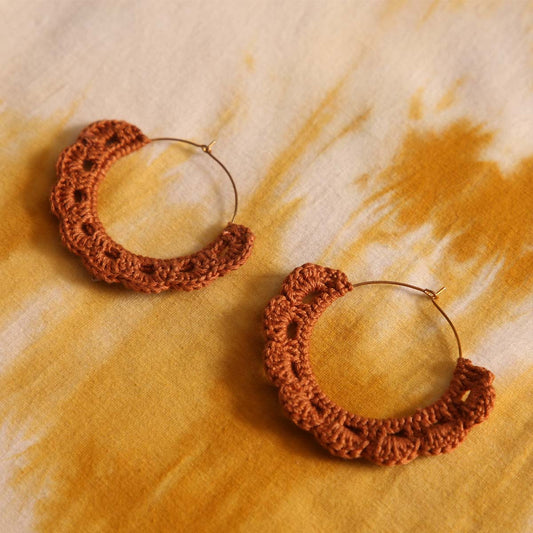 Tan Leaves Crochet Earrings