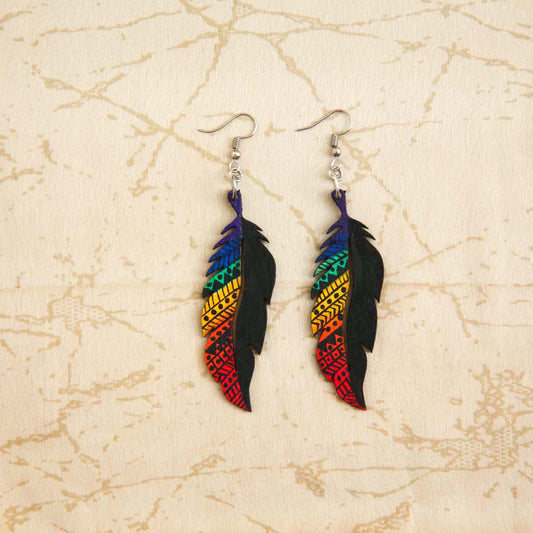 Parrot Feather Wooden Earrings