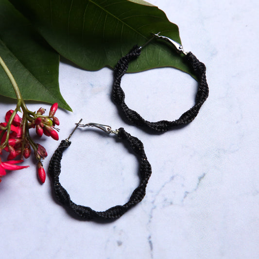 Black Macrame Hoop Earrings