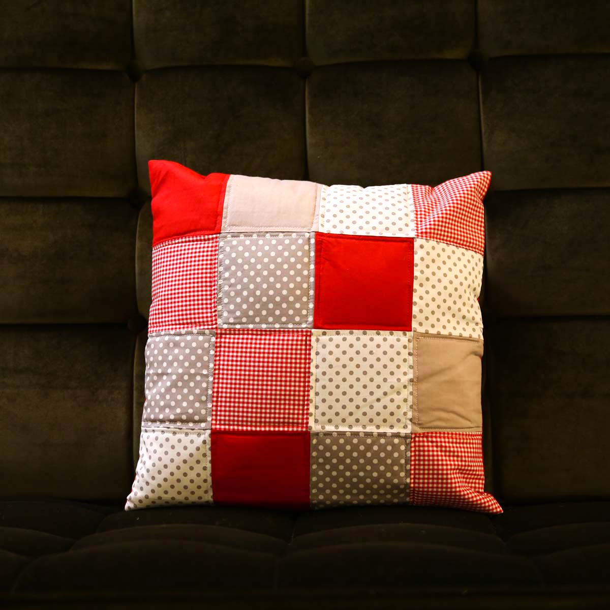 Spotted &amp; Checked Patchwork Cushion Cover