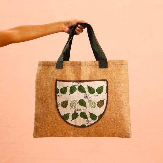 Leafy Burlap Tote