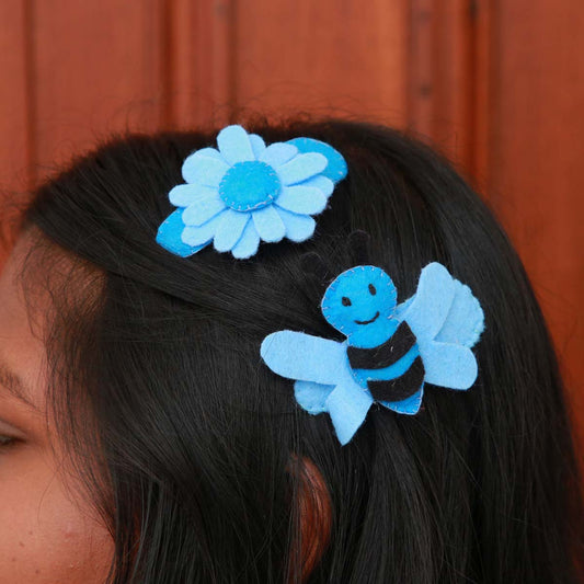 Blue Bee Hair Clip Set