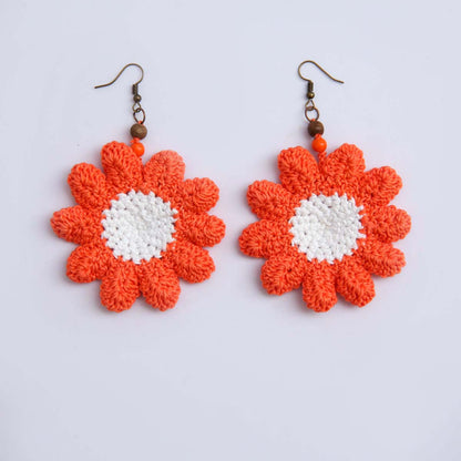 Orange Floral Crochet Earrings