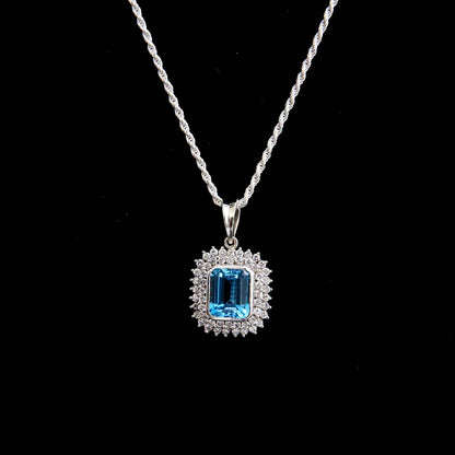 Silver Blue Topaz Pendant With Chain