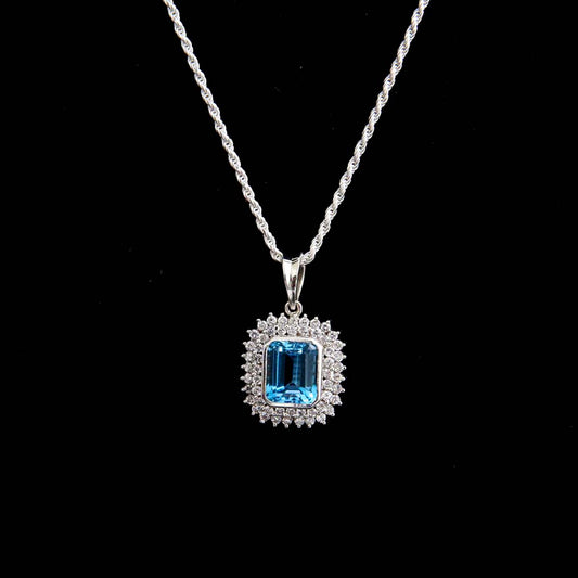 Silver Blue Topaz Pendant With Chain