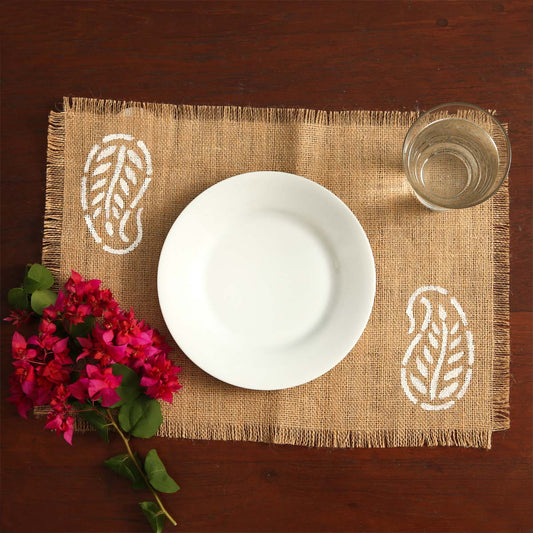 Brown Burlap Leaf Table Mat