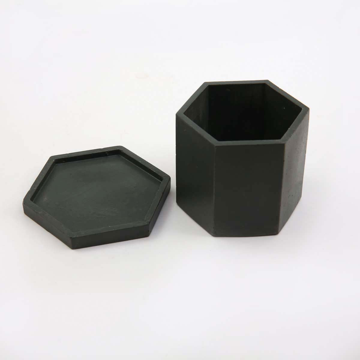 Black Hexagon Planter With Coaster