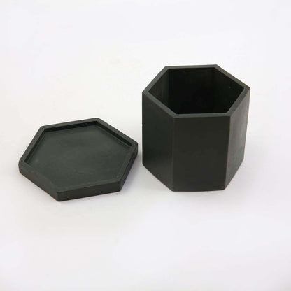 Black Hexagon Planter With Coaster