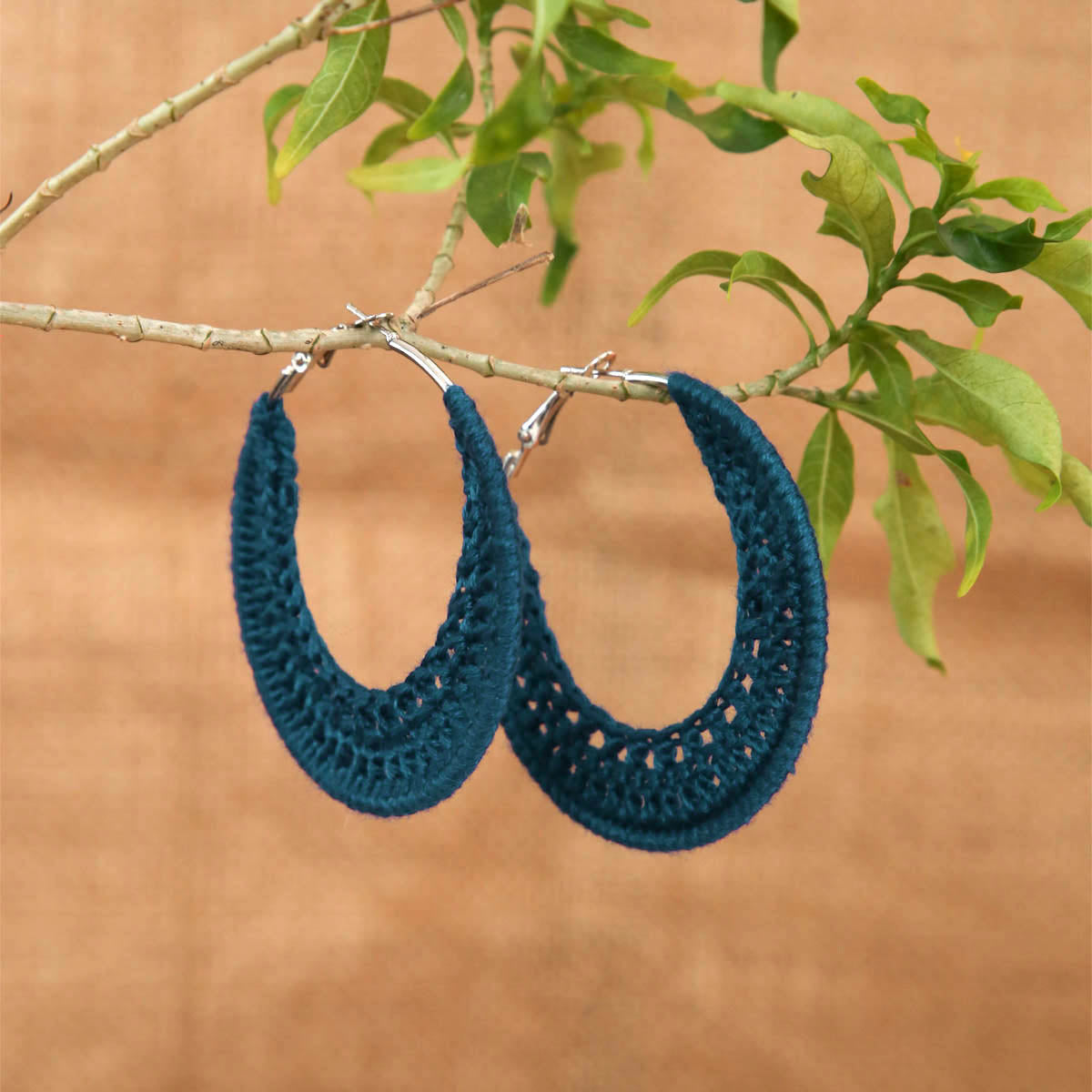 Ocean Blue Crochet Hoop Earrings