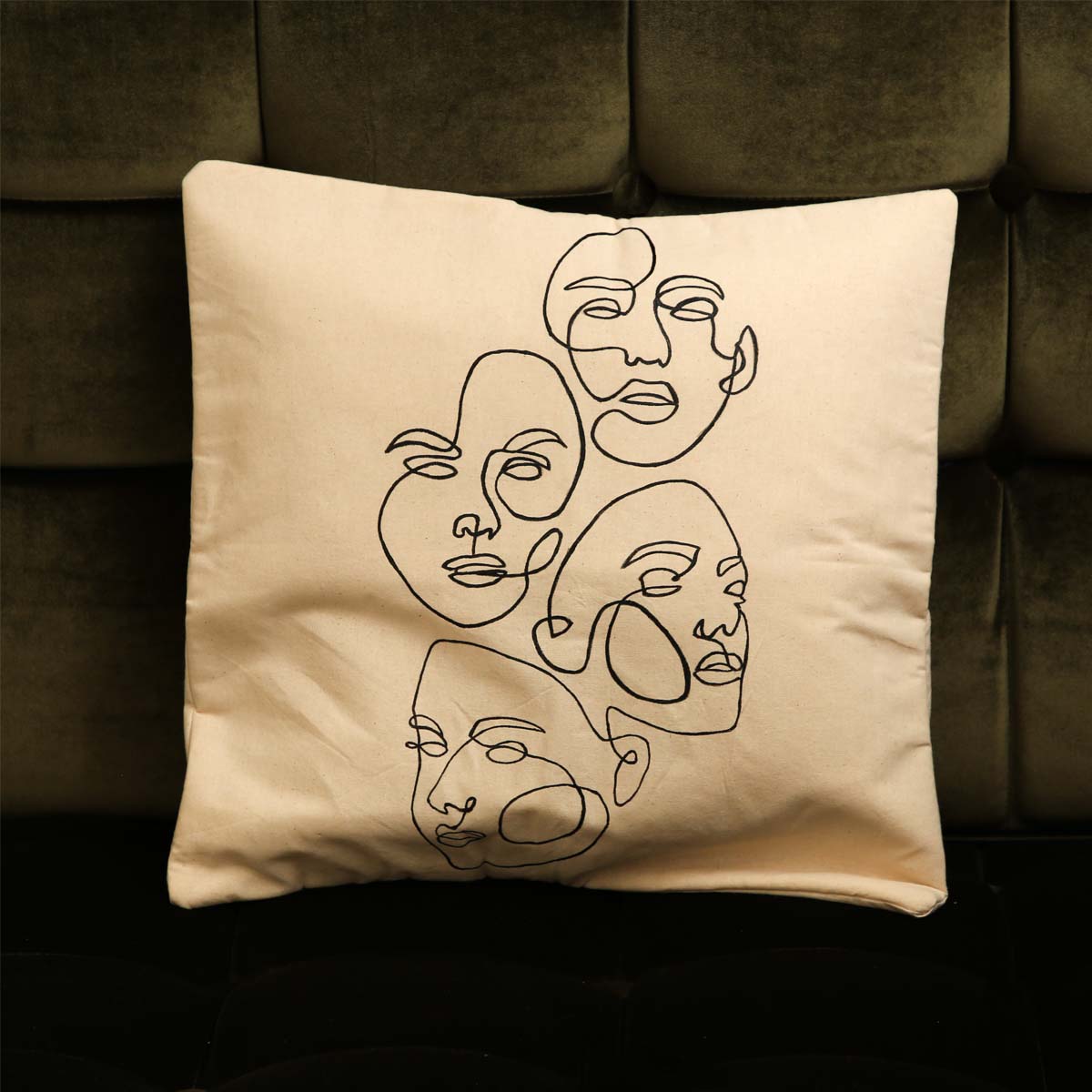 Four Faces Line Art Cushion Cover